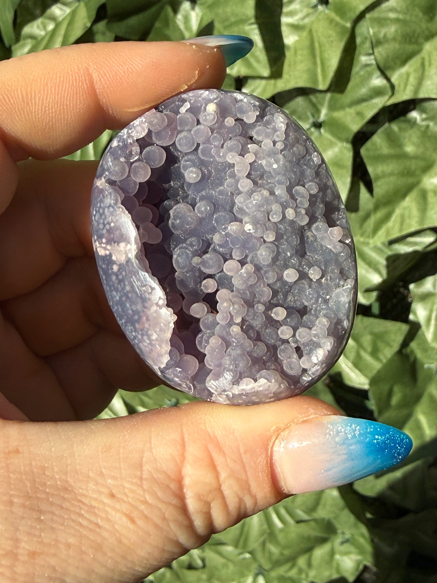Grape Agate Palm Stones – Half Druzy, Half Polished