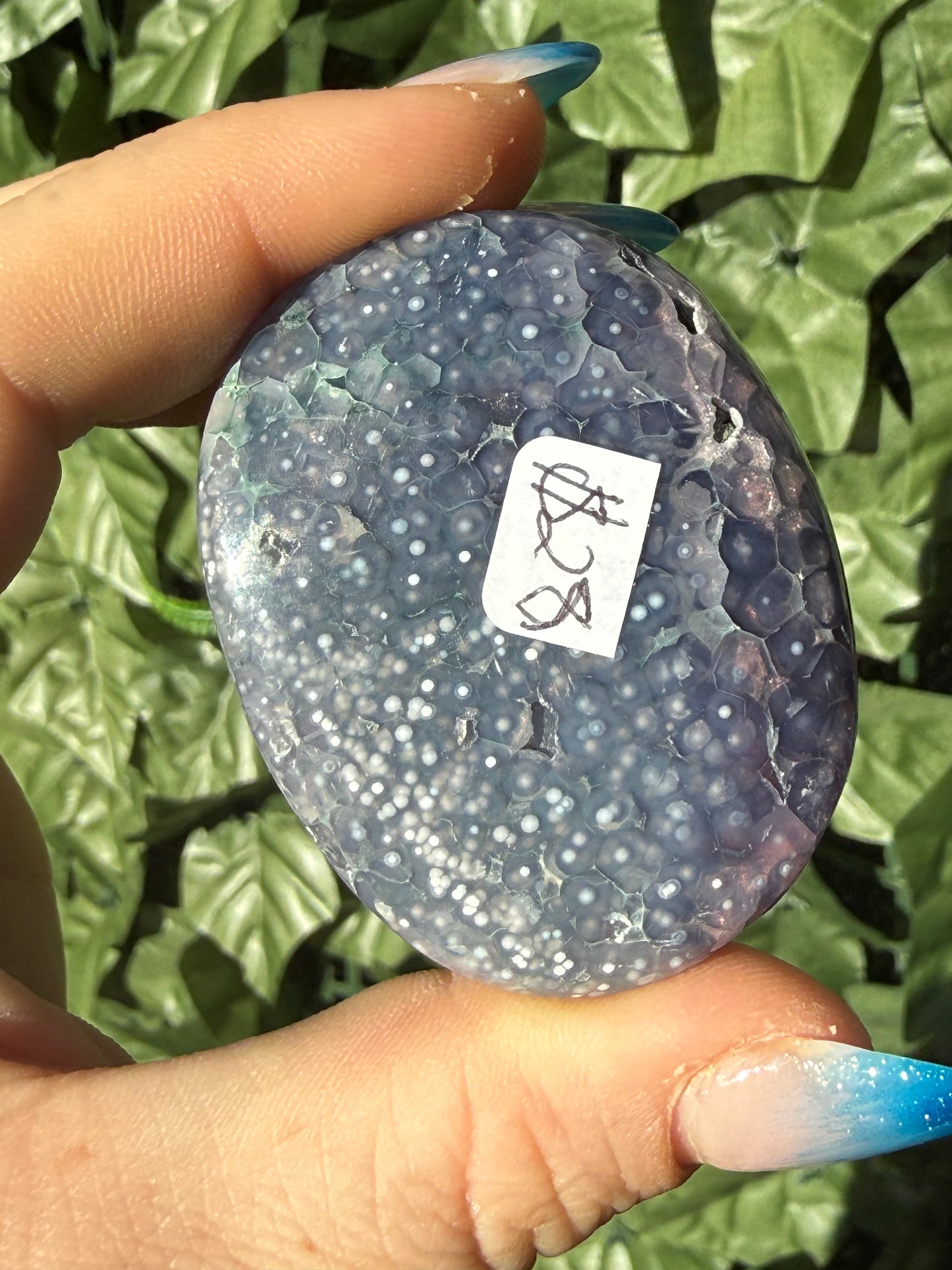 Grape Agate Palm Stones – Half Druzy, Half Polished