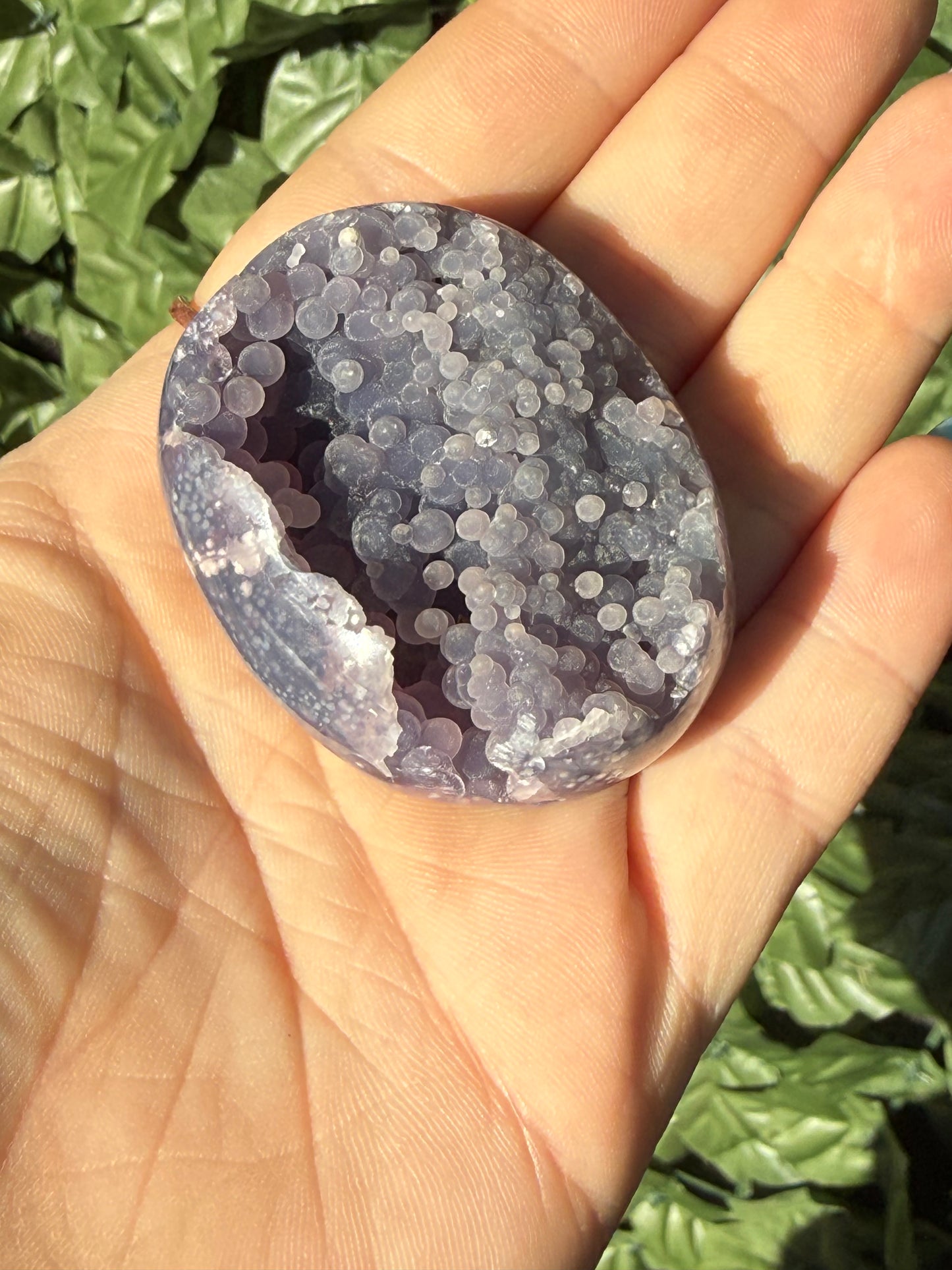 Grape Agate Palm Stones – Half Druzy, Half Polished