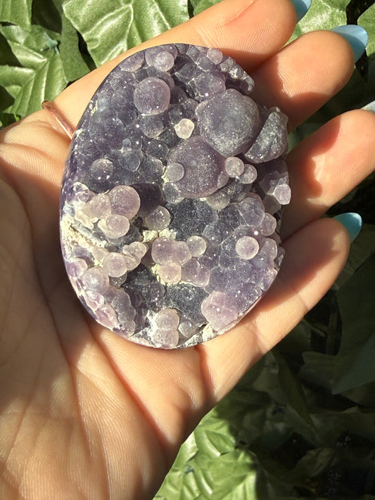 Grape Agate Palm Stones – Half Druzy, Half Polished