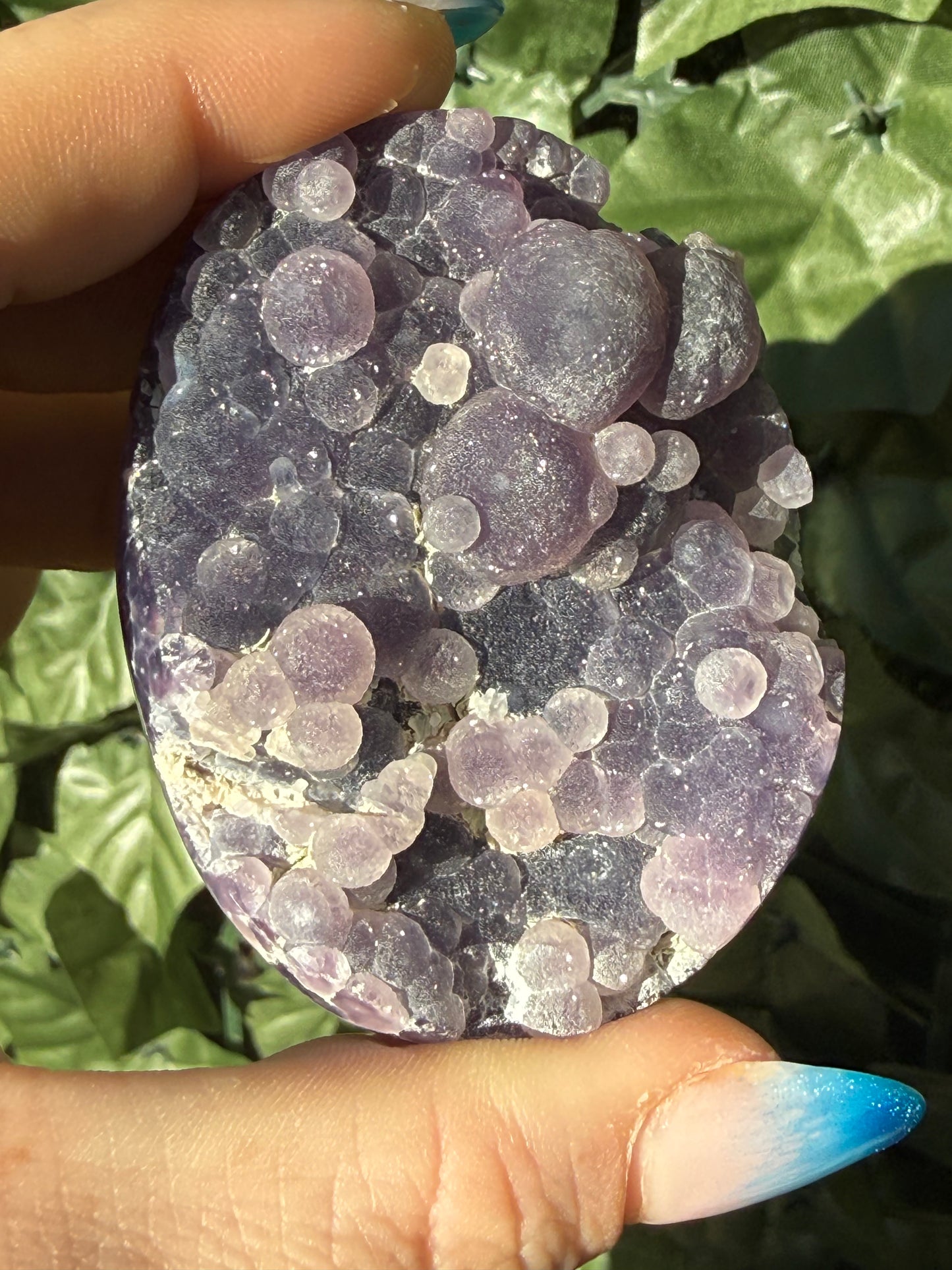 Grape Agate Palm Stones – Half Druzy, Half Polished