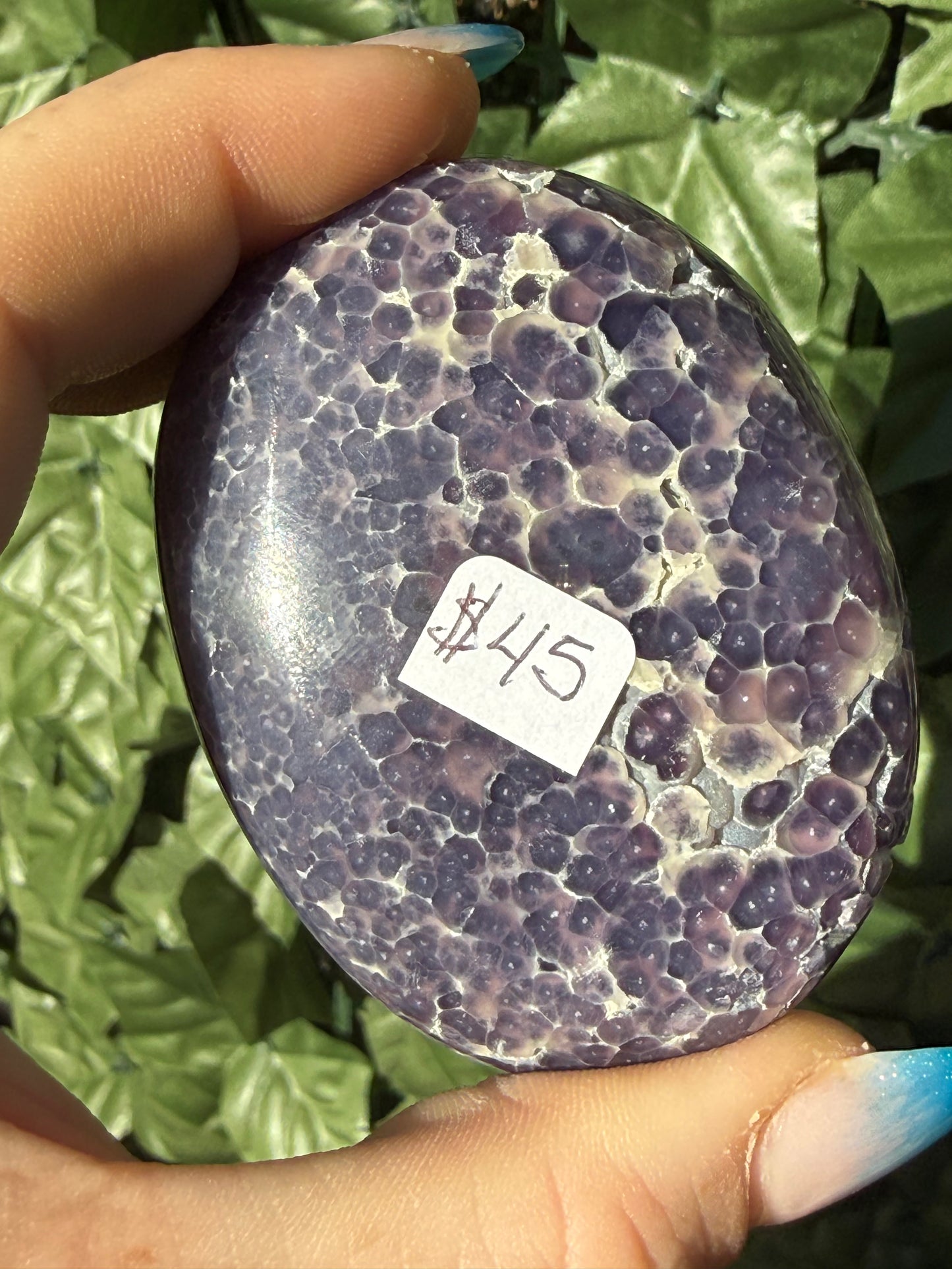 Grape Agate Palm Stones – Half Druzy, Half Polished