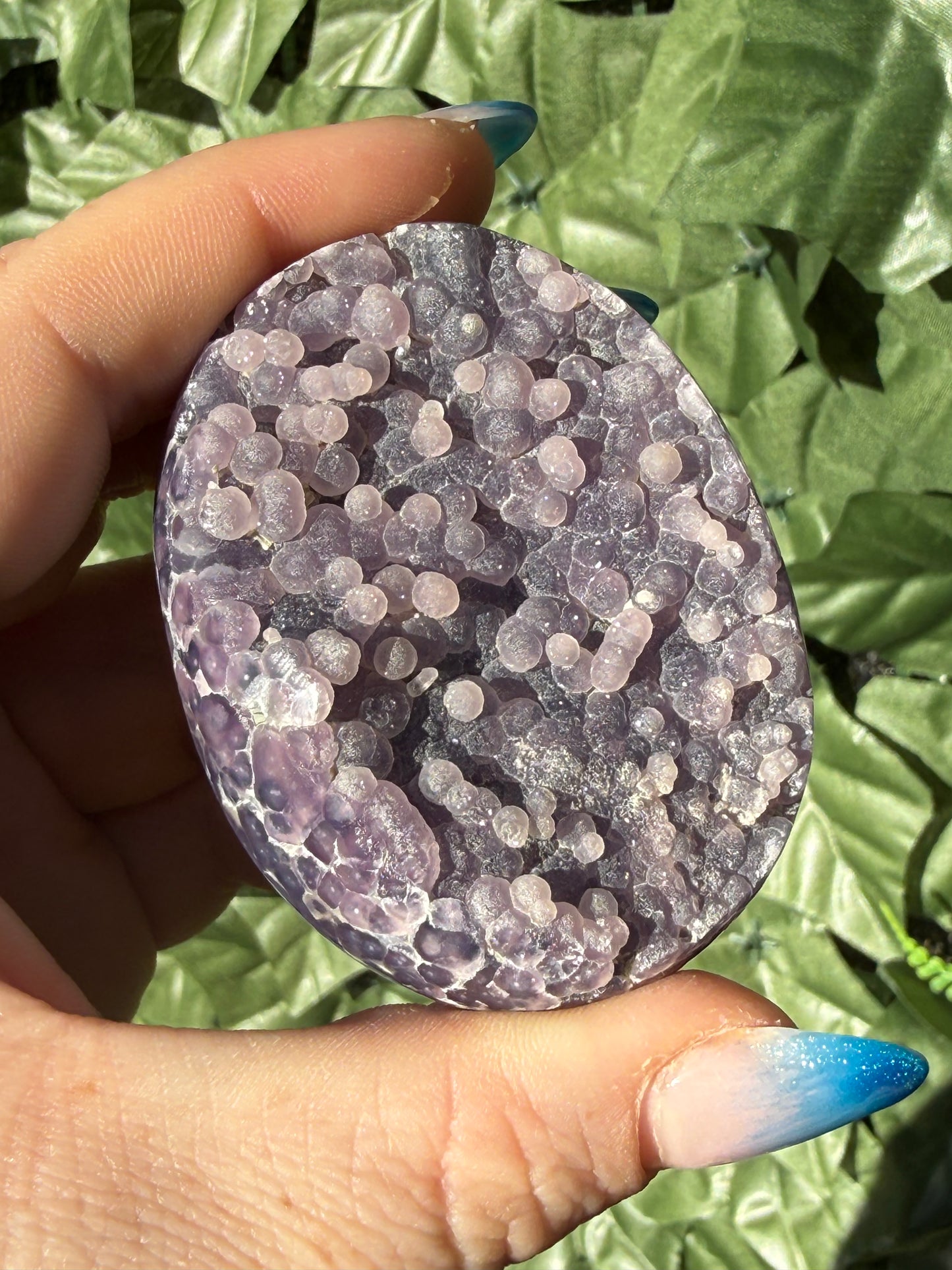 Grape Agate Palm Stones – Half Druzy, Half Polished