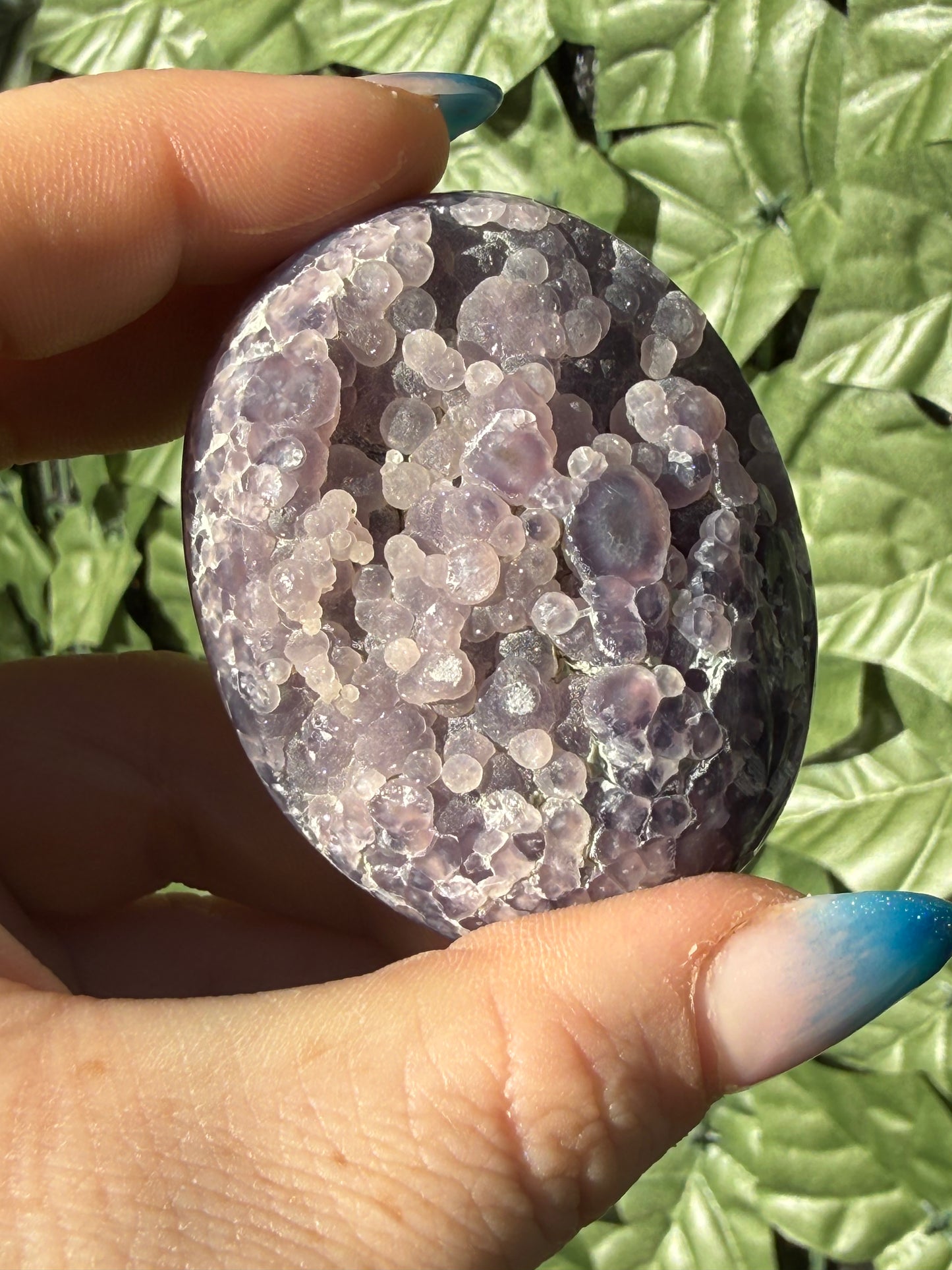 Grape Agate Palm Stones – Half Druzy, Half Polished