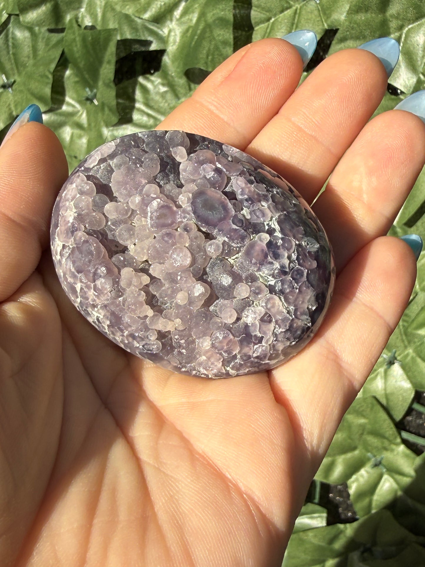 Grape Agate Palm Stones – Half Druzy, Half Polished