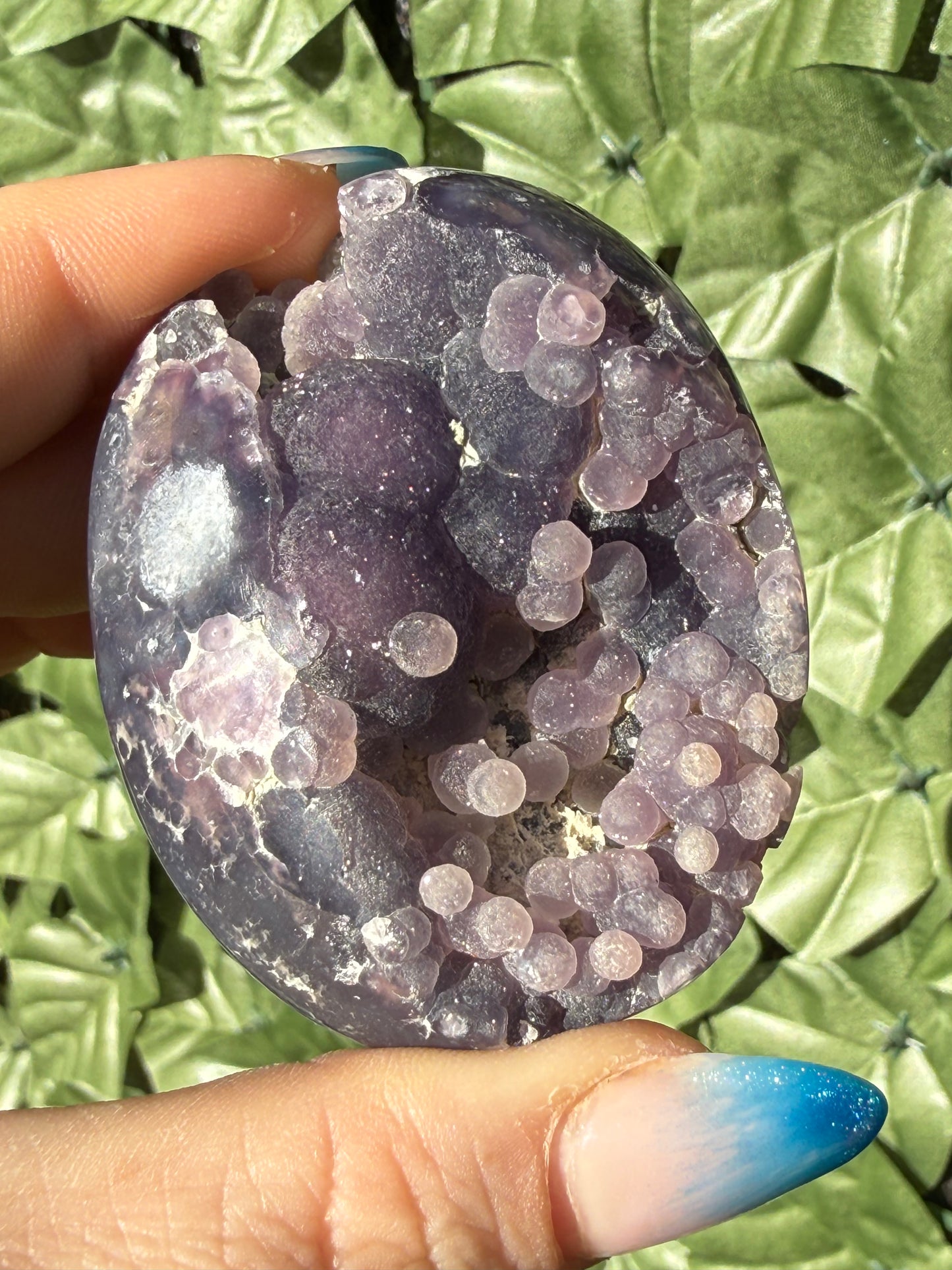 Grape Agate Palm Stones – Half Druzy, Half Polished