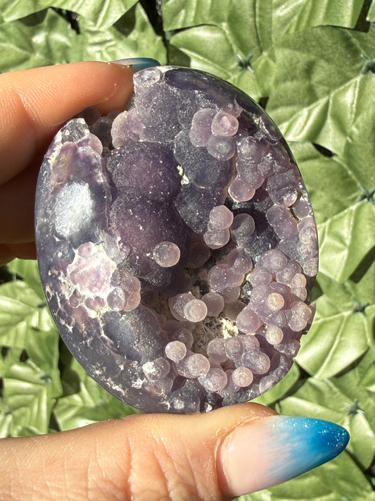 Grape Agate Palm Stones – Half Druzy, Half Polished