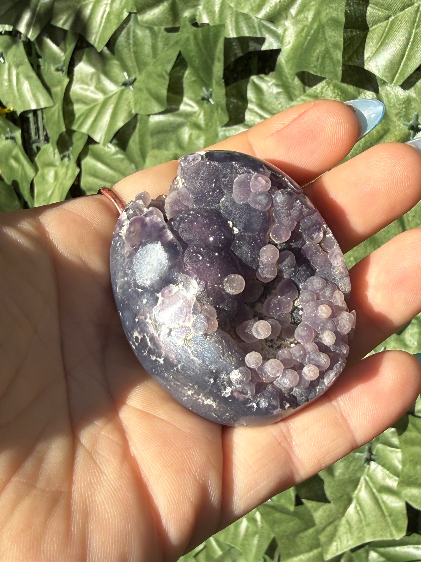 Grape Agate Palm Stones – Half Druzy, Half Polished