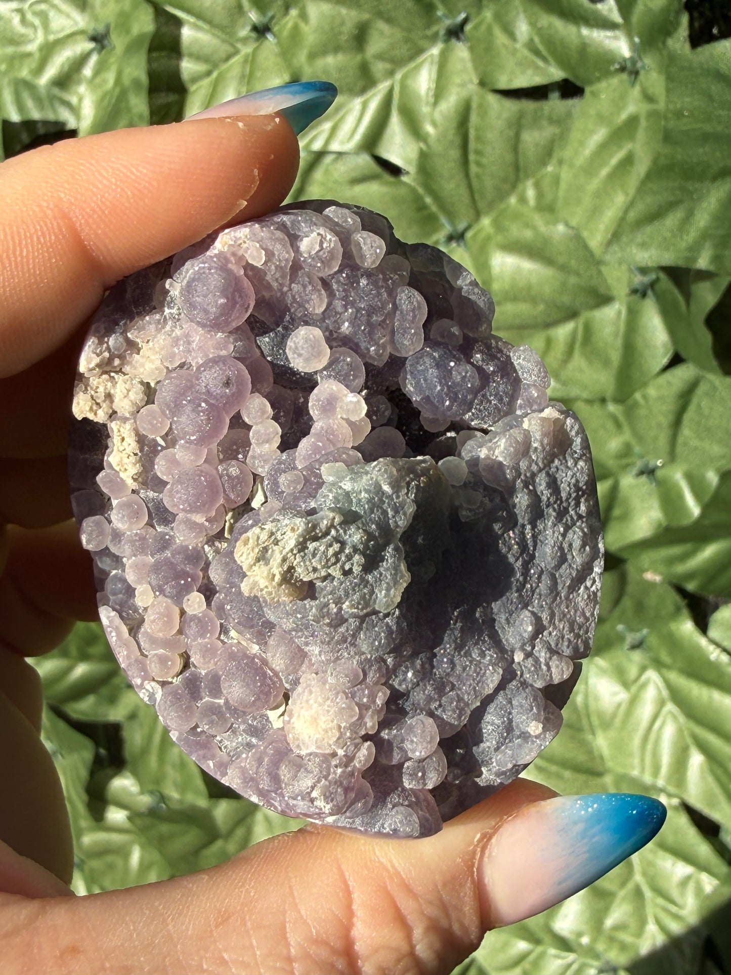 Grape Agate Palm Stones – Half Druzy, Half Polished