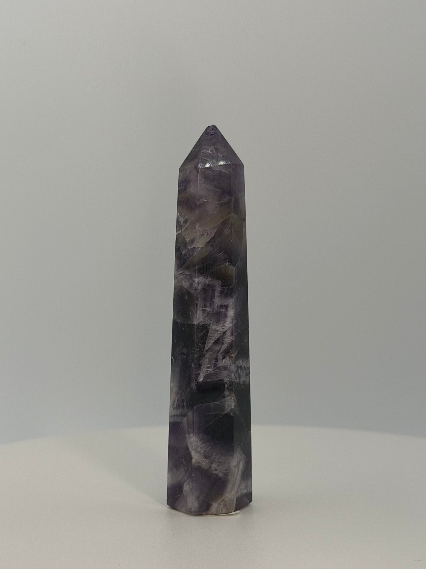 Small Dream Amethyst Tower – Chevron Amethyst Point for Calm, Intuition & Spiritual Clarity