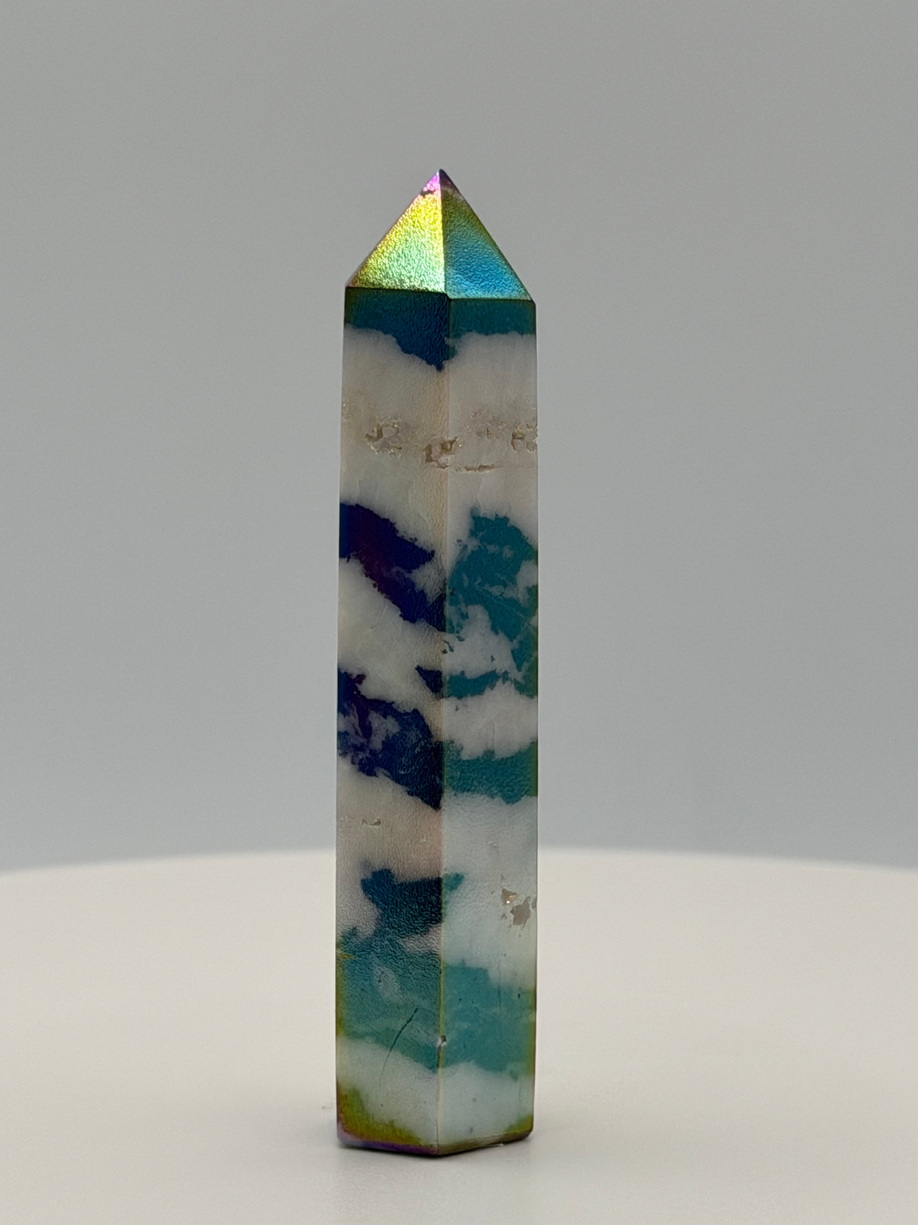 Aura Zebra Stone Tower 1.3 oz – Iridescent Crystal for Balance, Focus & Uplifting Energy