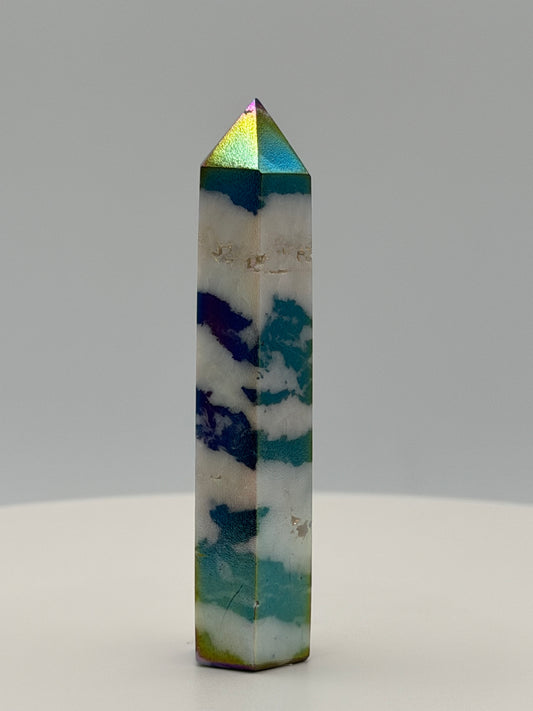 Aura Zebra Stone Tower 1.3 oz – Iridescent Crystal for Balance, Focus & Uplifting Energy