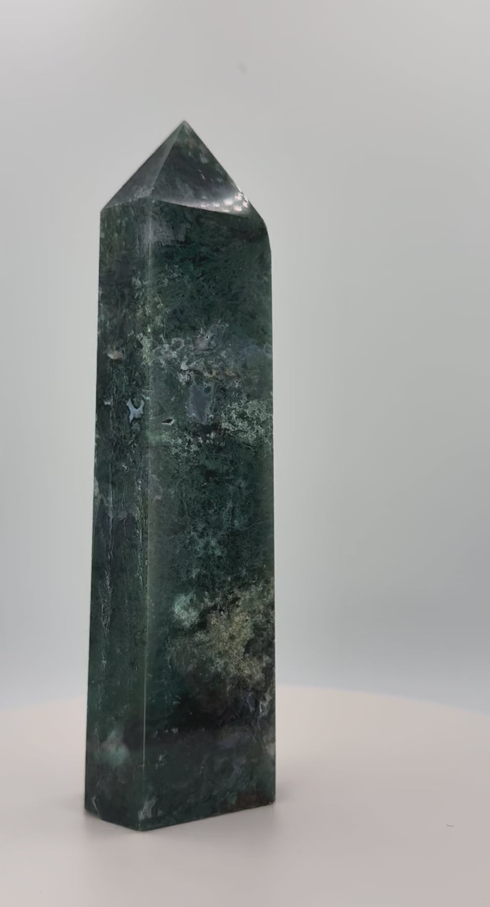 Moss Agate Tower 14.1 oz – Polished Crystal Point for Growth, Grounding & Natural Harmony