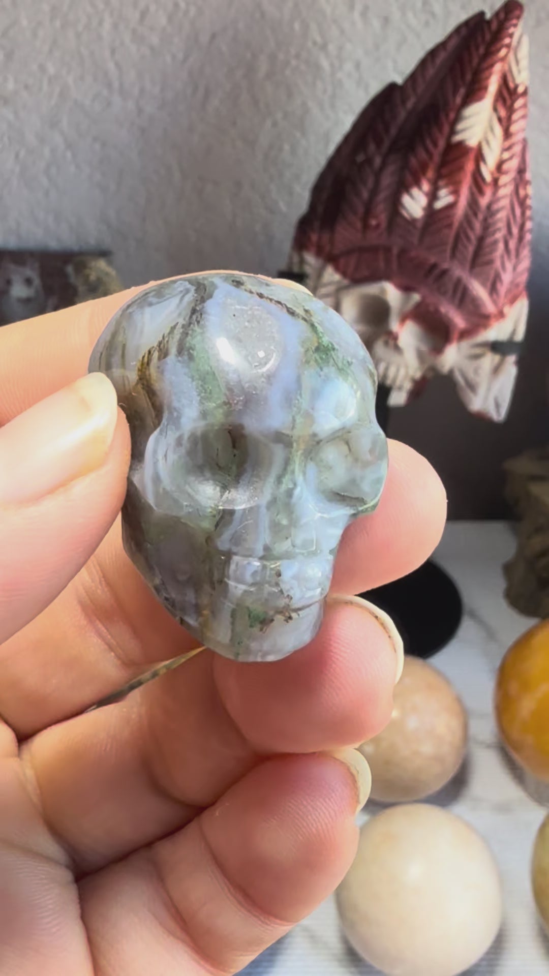 Moss Agate Mini Druzy Skulls | Growth, Grounding & Nature‑Spirit Energy
