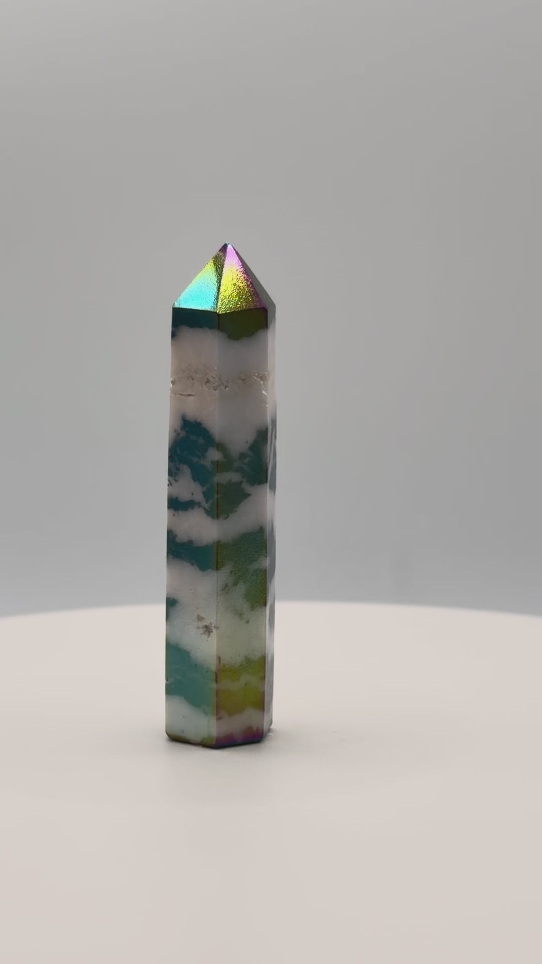 Aura Zebra Stone Tower 1.3 oz – Iridescent Crystal for Balance, Focus & Uplifting Energy