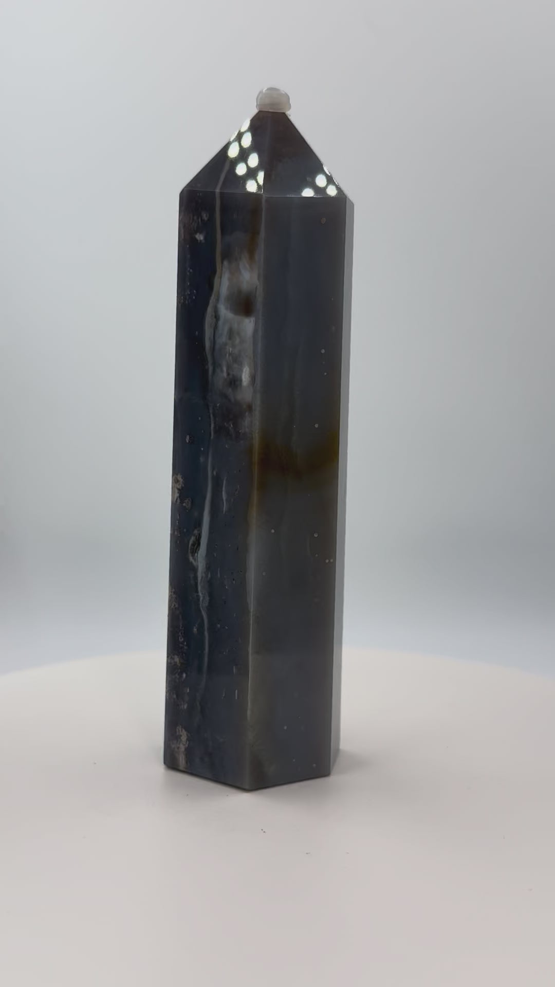 Starry Agate Tower 9.3 oz – Polished Crystal Point for Cosmic Calm, Balance & Celestial Beauty