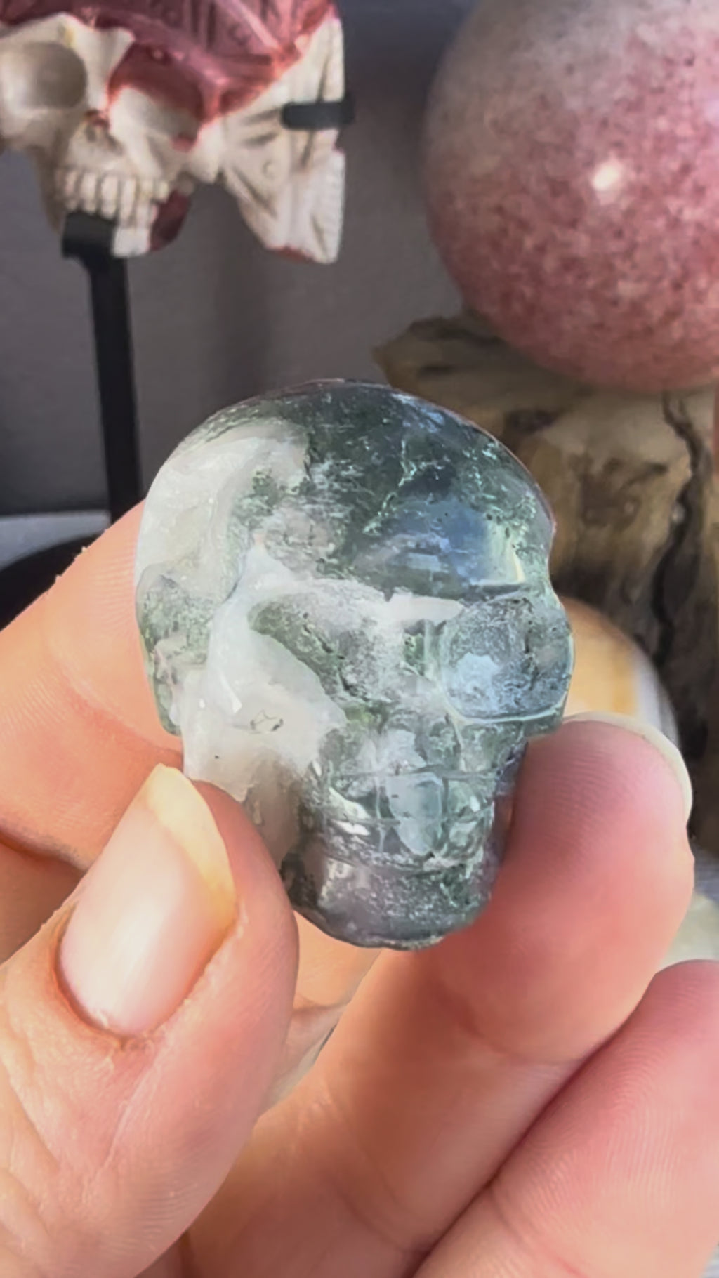 Moss Agate Mini Druzy Skulls | Growth, Grounding & Nature‑Spirit Energy