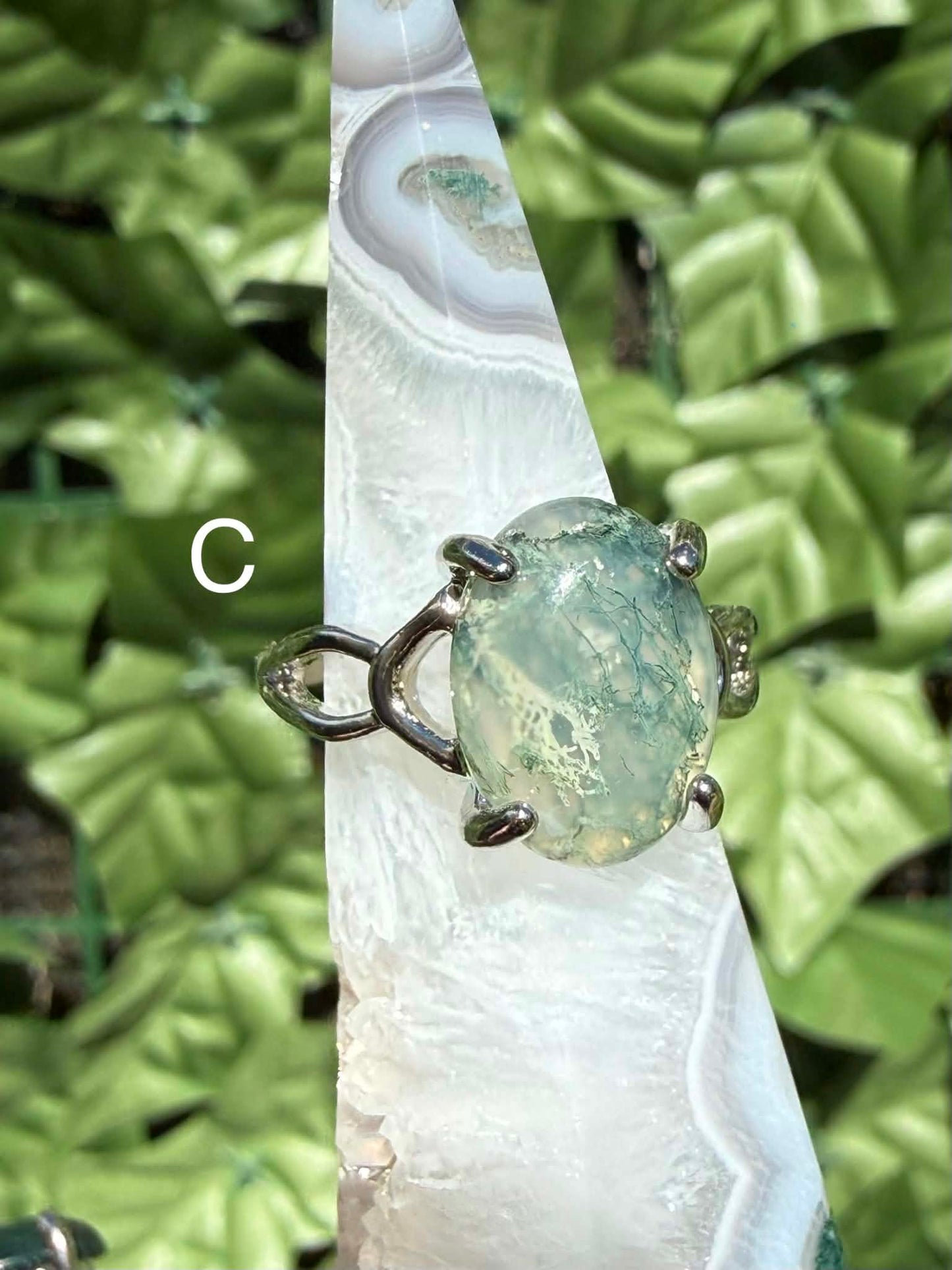 Moss Agate Statement Ring — Silver‑Tone Alloy (Sizes 19)