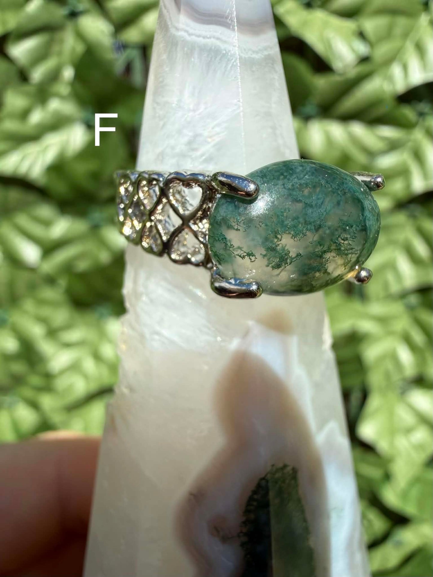Moss Agate Statement Ring — Silver‑Tone Alloy (Sizes 19)