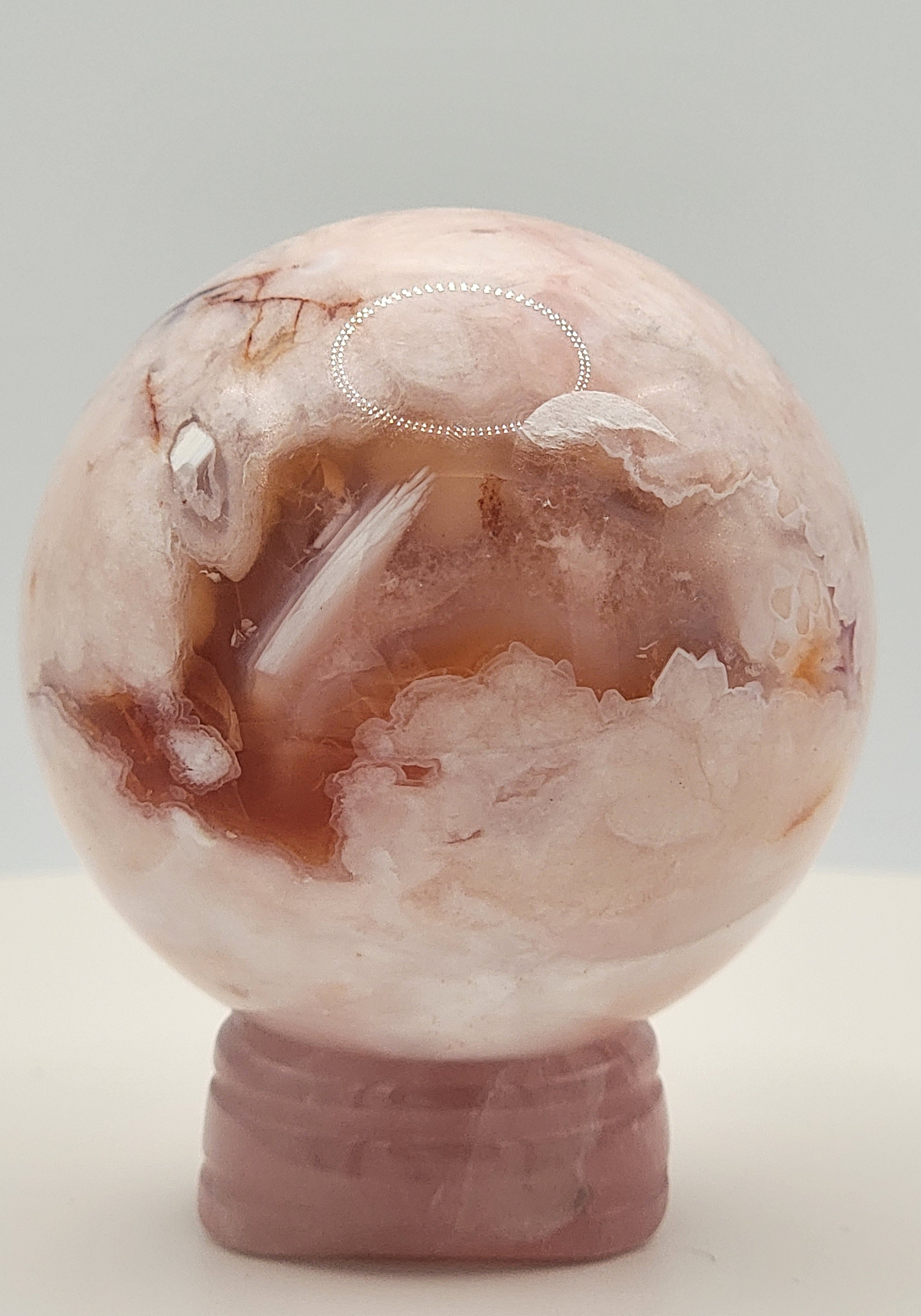 Carnelian Flower Agate Sphere – 4.7 oz Polished Crystal for Creativity, Joy & Emotional Growth