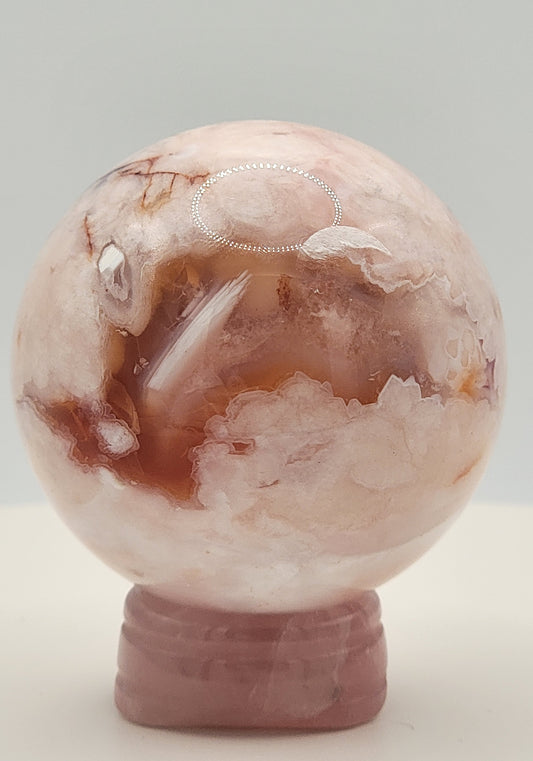 Carnelian Flower Agate Sphere – 4.7 oz Polished Crystal for Creativity, Joy & Emotional Growth