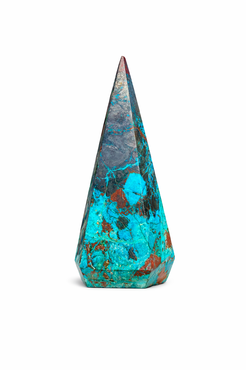 Turquoise & Hematite Crystal Tower 3–3.9 oz – Polished Statement Point | Heavy Metallic Stone for Grounding & Protection