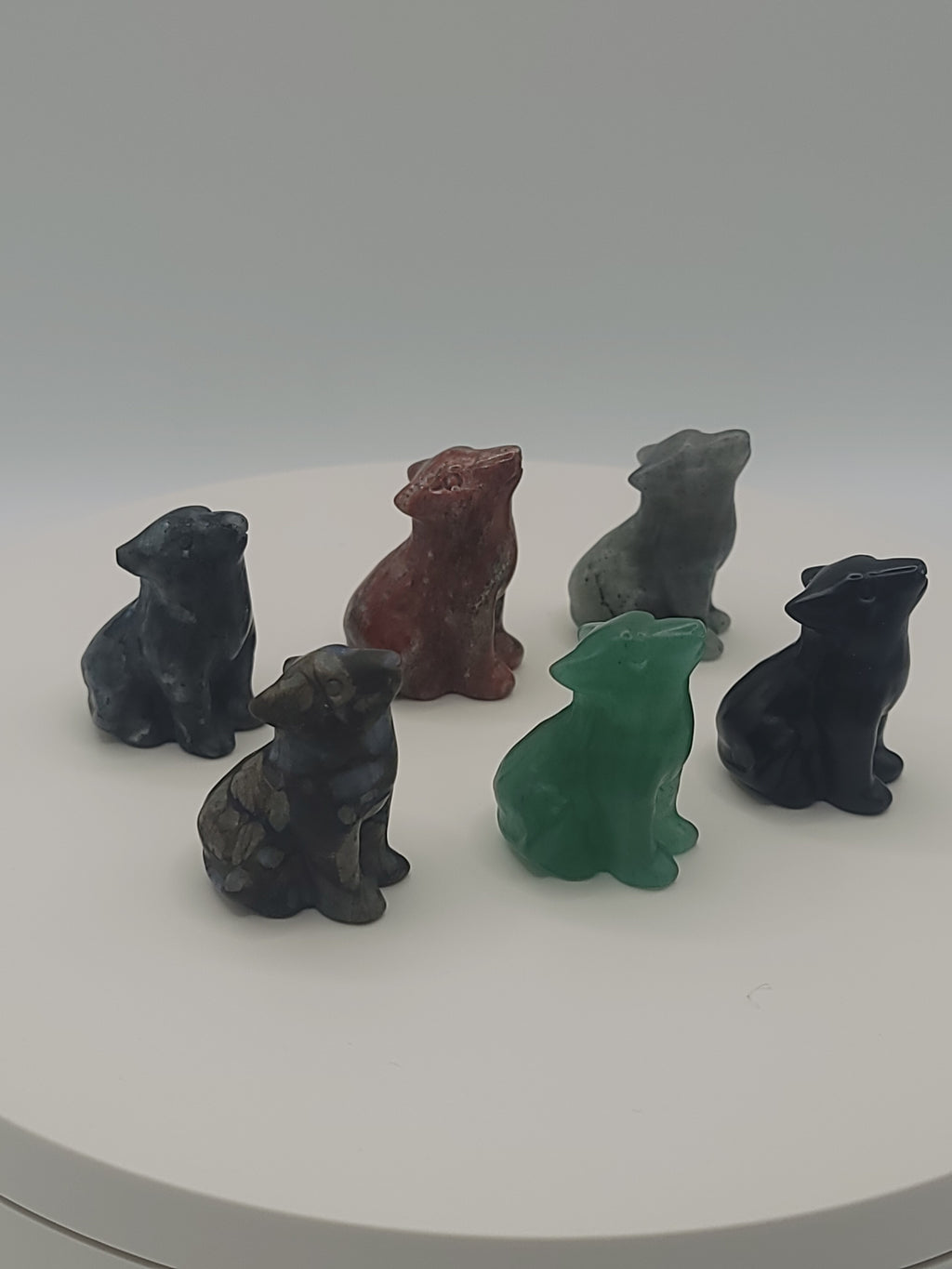 Assorted Small Wolf Carving .7 oz – Mini Crystal Wolves for Strength, Intuition & Protection