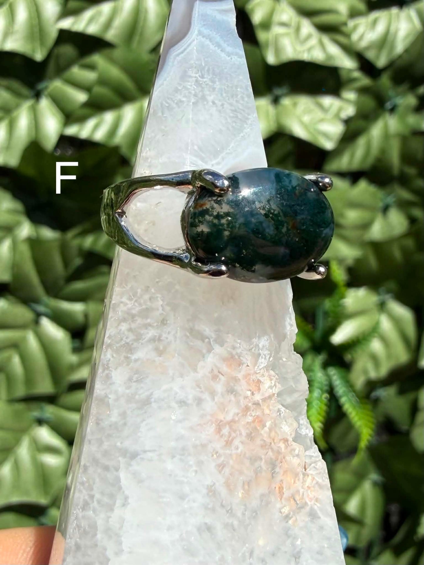 Moss Agate Statement Ring — Silver‑Tone Alloy (Sizes 18)