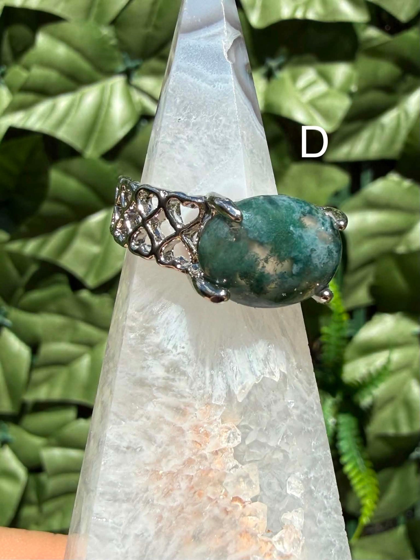 Moss Agate Statement Ring — Silver‑Tone Alloy (Sizes 18)