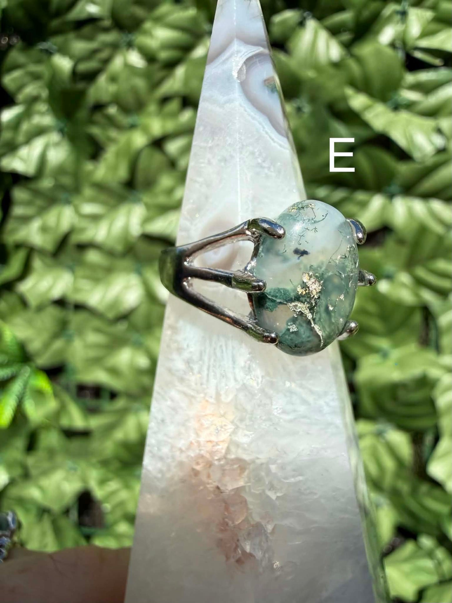 Moss Agate Statement Ring — Silver‑Tone Alloy (Sizes 19)