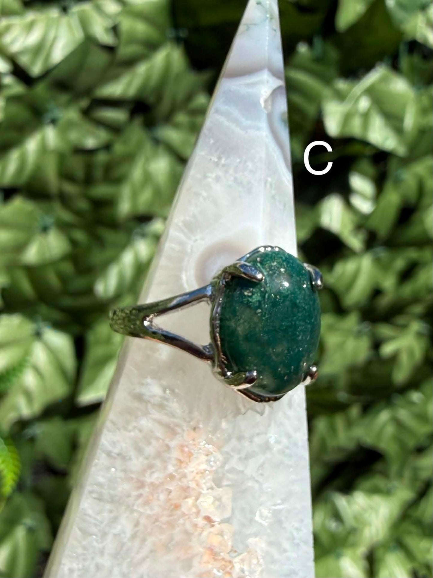 Moss Agate Statement Ring — Silver‑Tone Alloy (Sizes 20)