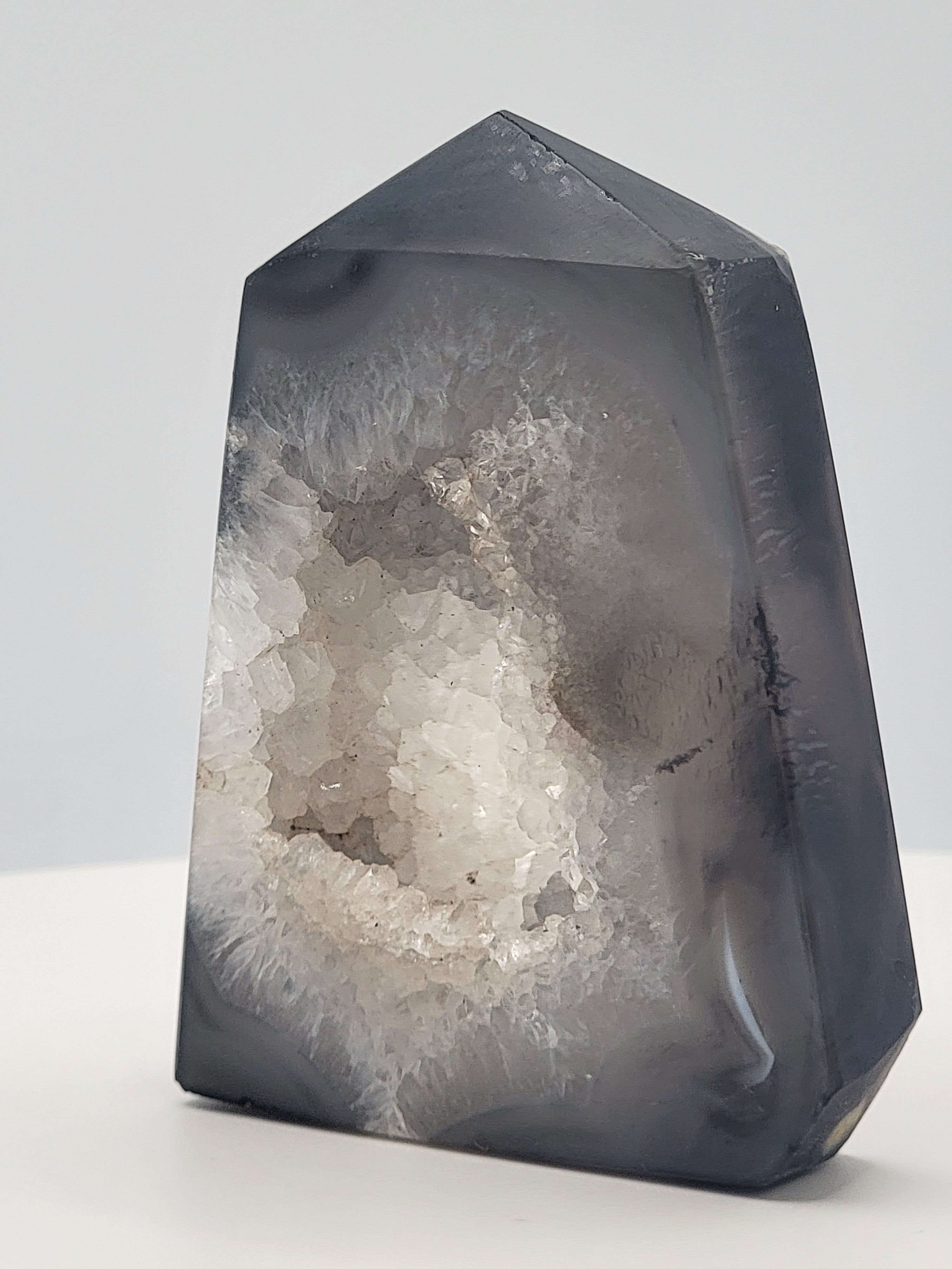 Black Onyx Agate Druzy Tower – Grounding Crystal for Strength, Focus & Inner Power