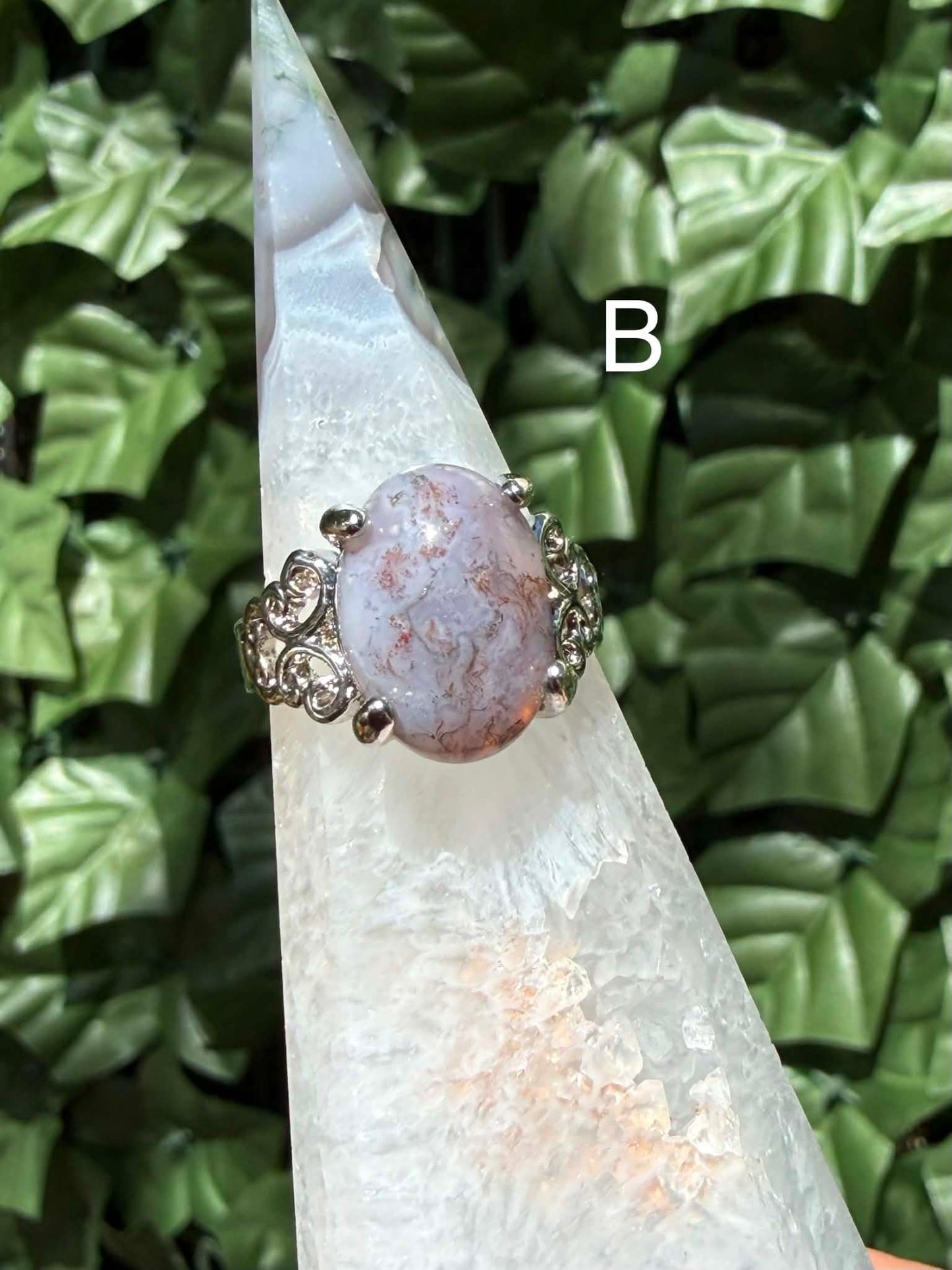 Moss Agate Statement Ring — Silver‑Tone Alloy (Sizes 18)