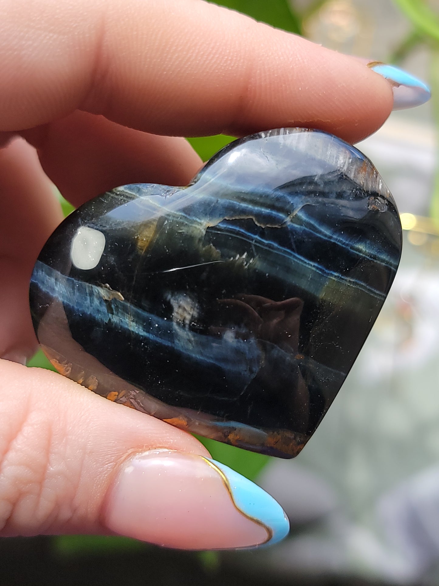 Heart‑Shaped Blue Tiger Eye Palm Stone