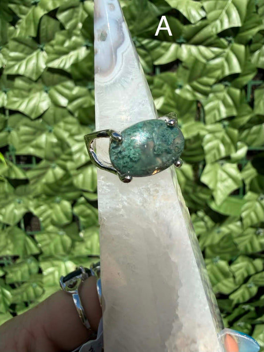 Moss Agate Statement Ring — Silver‑Tone Alloy (Sizes 19)