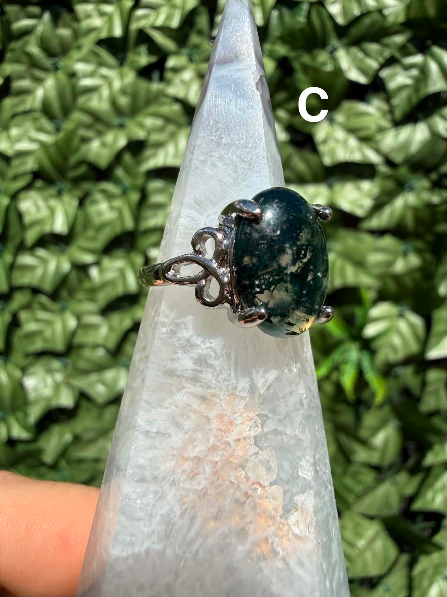 Moss Agate Statement Ring — Silver‑Tone Alloy (Sizes 18)