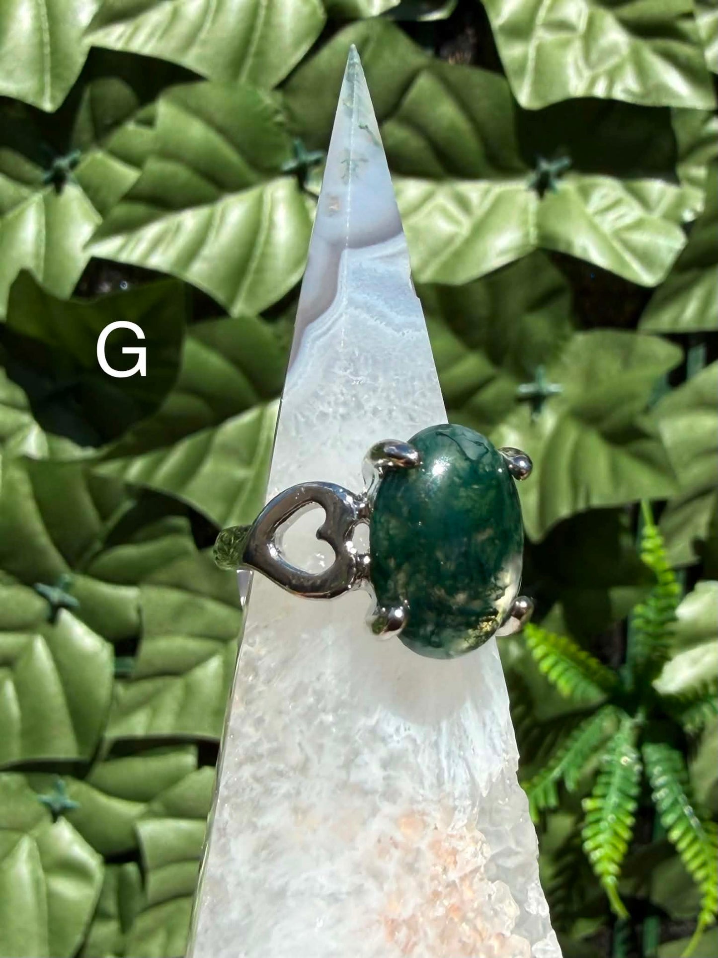 Moss Agate Statement Ring — Silver‑Tone Alloy (Sizes 18)