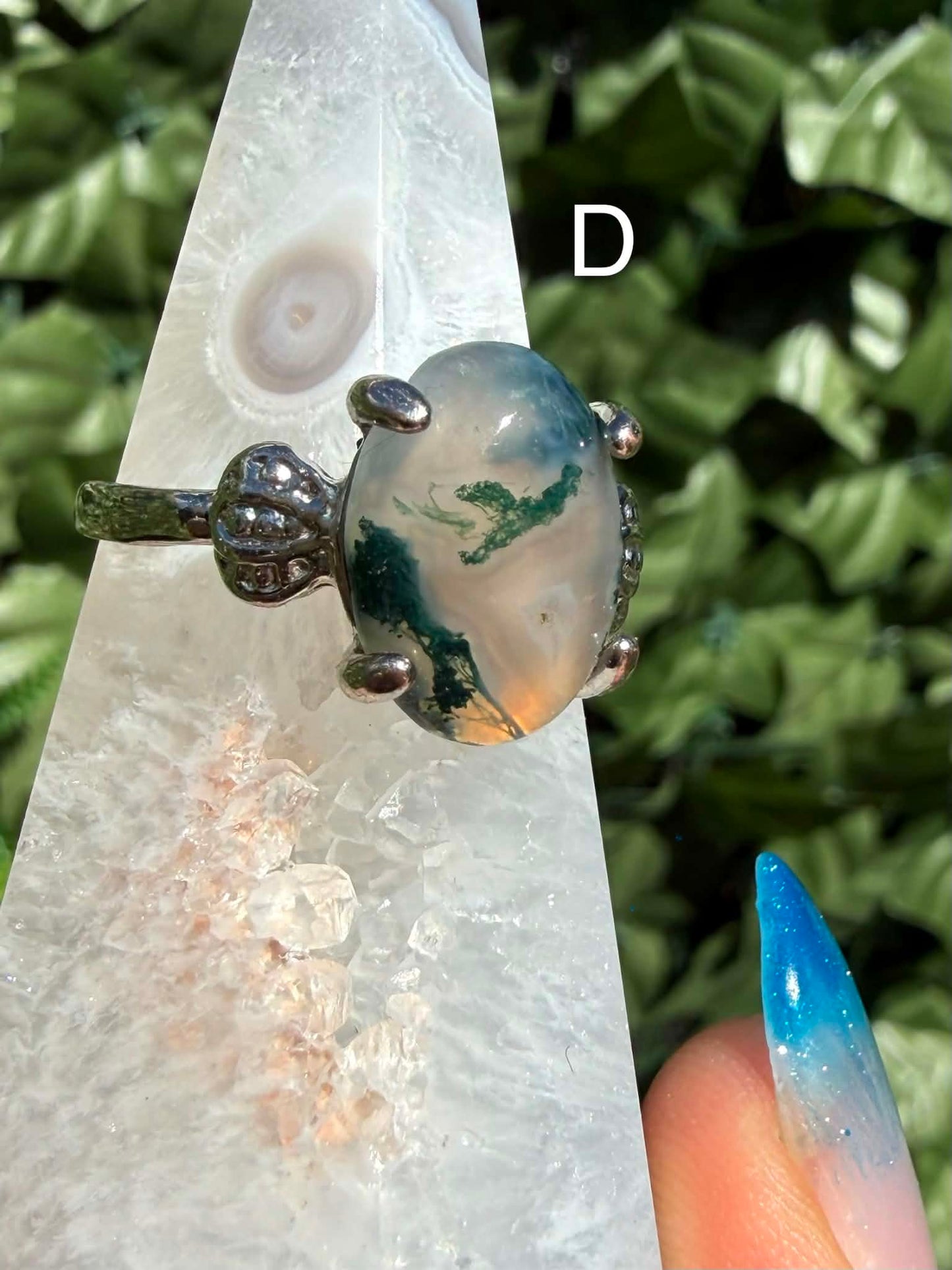 Moss Agate Statement Ring — Silver‑Tone Alloy (Sizes 20)
