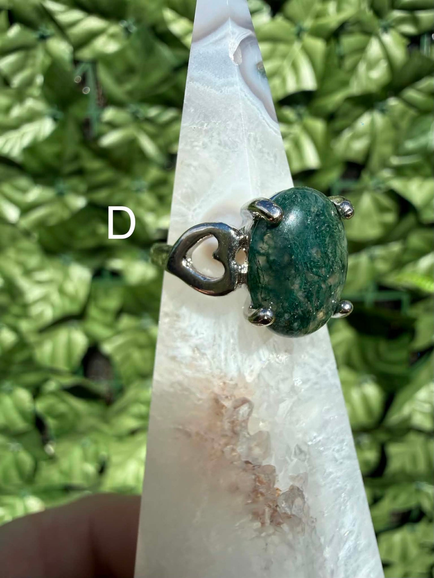 Moss Agate Statement Ring — Silver‑Tone Alloy (Sizes 19)