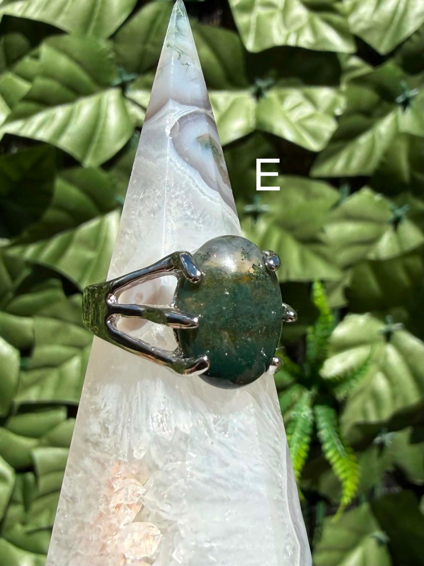 Moss Agate Statement Ring — Silver‑Tone Alloy (Sizes 18)